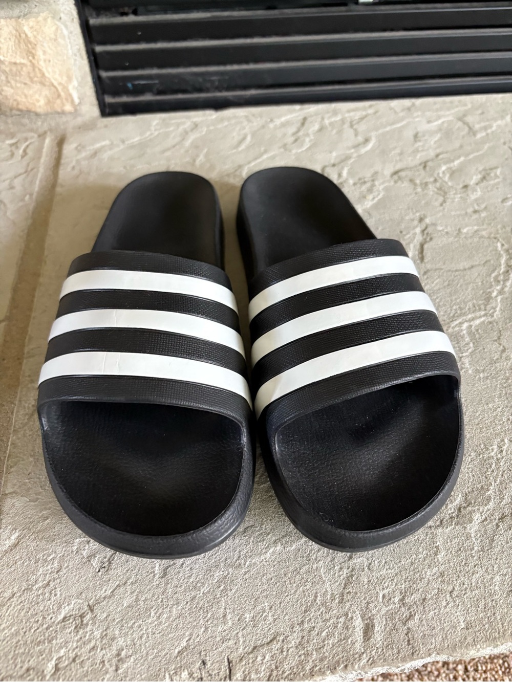adidas Black Slide Sandals with White Triple Stripes - Men